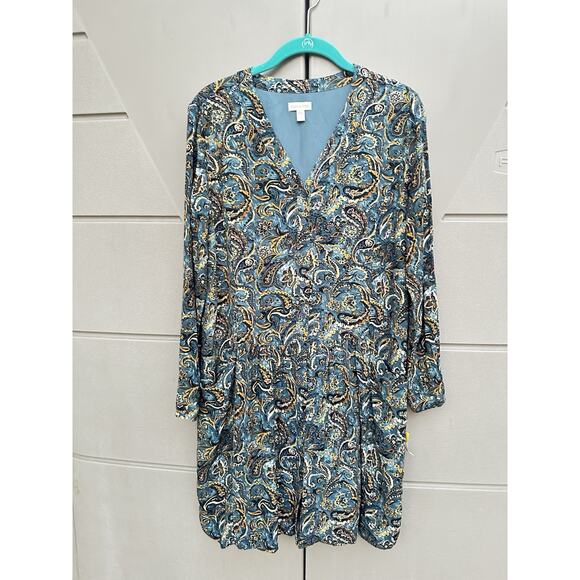 Garnet Hill paisley swirl Print drop waist silky viscose dress Sz 6 Boho Artsy - Picture 7 of 12